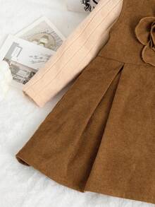 Baby Mädchen Lässig Langarm T-Shirt & ärmelloses Blumen Dekor Kleid Set