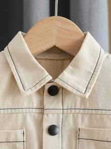 SHEIN Baby Jungen Set aus einfarbigem, modischem Hemd mit Utility-Kragen und kurzen Hosen, schlicht und elegant, geeignet für den Sommer, Baby-Jungen Kleidung, Kinderkleidung, Kleinkind-Kleidung, Baby-Outfit, Baby-Oberteile, Baby-Jungen Hemd, 6 Monate - 3 Jahre - Weiss - Übersicht 3