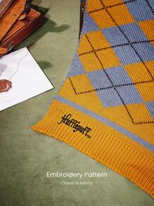 GLOWMODE Bufanda suave de lana con logotipo bordado de la casa de Hogwarts de Harry Potter para uso diario y casual - Mostaza Amarilla - Ver 3