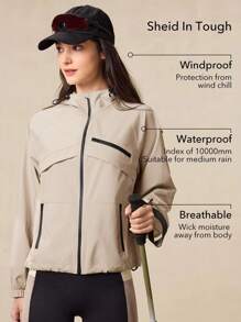 OutZeal Damen wasserabweisende, farblich abgesetzte Jacke mit Reißverschlusstaschen und Kapuze für Outdoor, Wandern, Camping