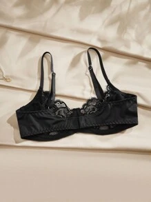 Sujetador sin aros ni relleno con encaje de la moda Charlaine para mujer, lencería elegante de otoño - Negro - Ver 2