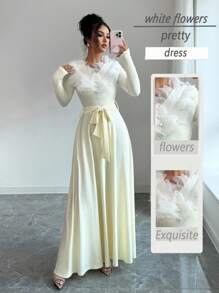 Elenzga Vestido decorativo floral 3D elegante - Albaricoque - Ver 1