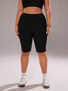 Rustia Plus Solid Rib Knit Cycling Shorts - Black - View 4