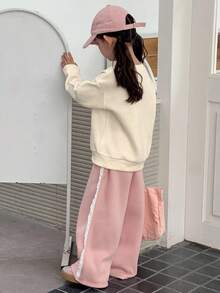 Dazy Kids 2pcs Young Girl Girls Crew Neck Thermal Lined Printed Sweatshirt And Pants Set, Fall