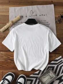 INAWLY Camiseta de manga corta de talla grande de verano con bordado de dibujos animados de estilo informal - Blanco - Ver 2