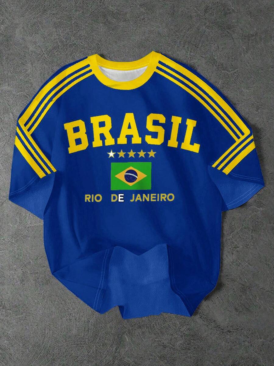 SHEIN 青少年男孩休闲简约圆领短袖T恤，适合夏季