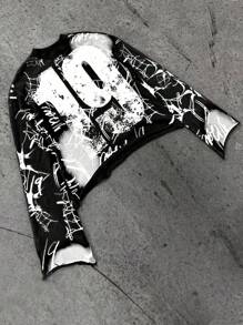Manfinity Dauomo Sudadera holgada de cuello redondo con estampado numérico para hombre, estilo Y2K, otoño - Negro - Ver 4