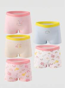 5pcs/Pack Girls' Cotton Briefs With Cute Rainbow & Animal Prints, Soft & Comfortable For Elementary Students - Multicolor - View 3