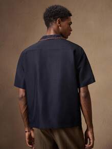 AKNOTIC Men's Navy Blue & Brown Floral Embroidered Slim Fit Short Sleeve Polo Shirt, Suitable For Summer, Autumn, Vacation, Daily Wear, Party, Couple Matching, Men's Gift