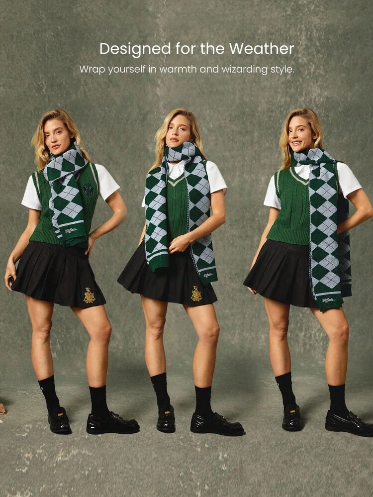 Sciarpa in morbida lana con logo ricamato delle Case di Hogwarts di Harry Potter, per uso quotidiano e casual