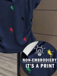 女式休闲骑士印花褶饰T恤，夏季 - 藏蓝色 - 查看 4