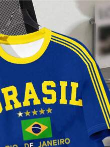 SHEIN 青少年男孩休闲简约圆领短袖T恤，适合夏季