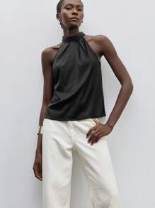 Maija Blouse À Nœud En Satin Ras-Du-Cou Vêtements De Travail
