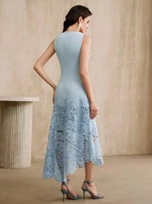 Anewsta Váy ôm sát không tay khoét eo ren mới mùa hè, màu vàng bướm - Màu xanh lam - Xem 2