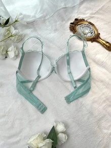 DelicateAllure Áo ngực có gọng cúp 3/4 thêu họa tiết, nâng ngực và tôn dáng, đồ lót nữ dễ thương và quyến rũ - màu xanh lá - Xem 2