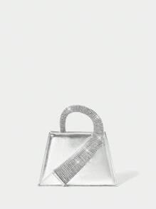 SHECARRY Fashionable Elegant Crystal Decorated Evening Handbag - Silver - View 3