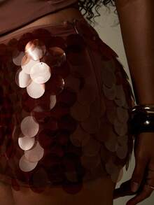 MISSGUIDED Shimmer Party Beach Cover Up Mini Skirt With Large Sequin Embellishment Evening Cocktail Festival Pool Beachwear Holiday Vacation Resort Clubwear