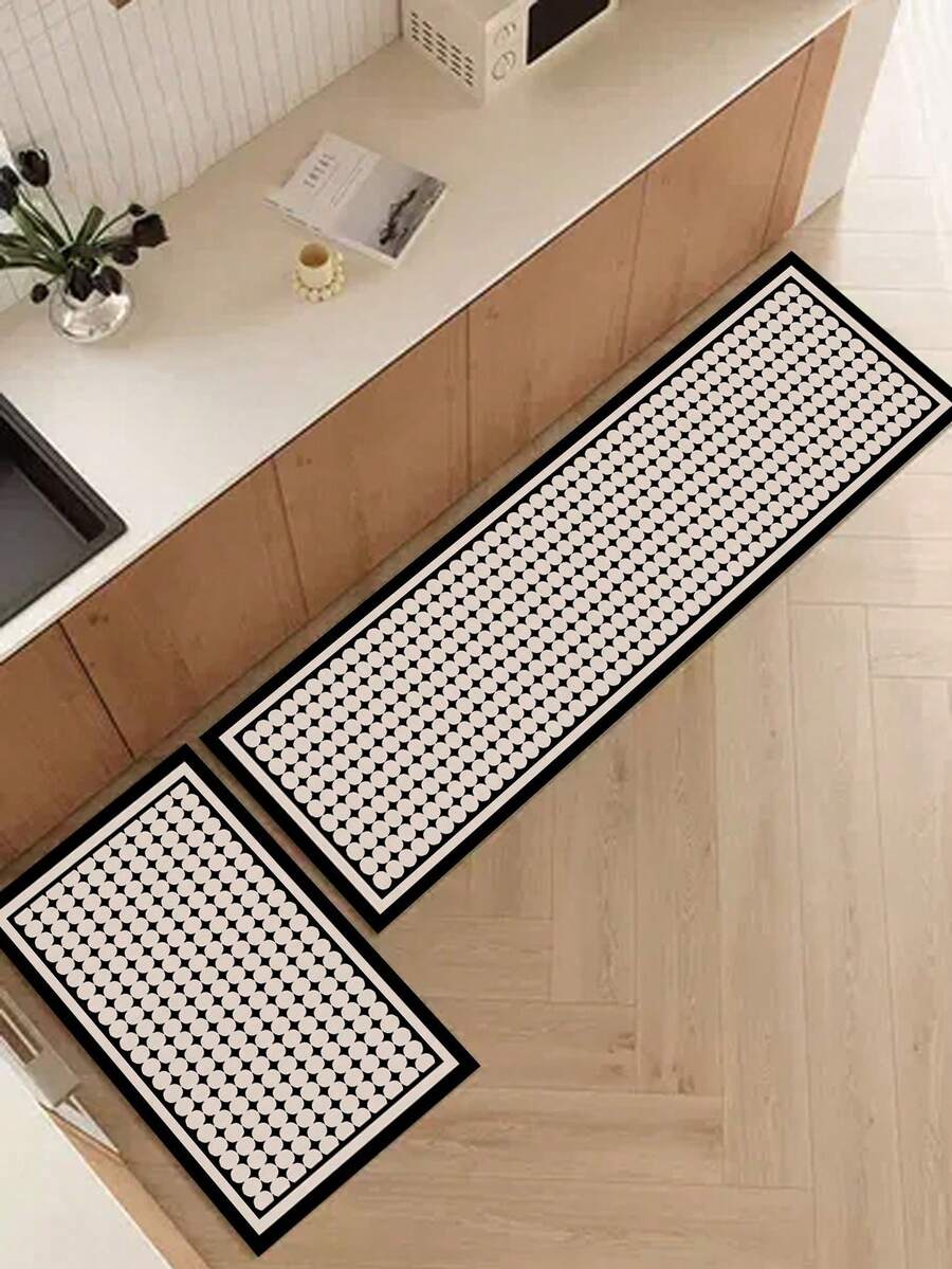 1pc Kitchen Rug Absorbent Anti-Slip Mat, Diatomite Oil-Absorbing Floor Mat, Houndstooth Decor Carpet - Multicolor - View 1