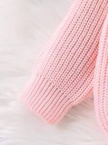 SHEIN Suéteres de cuello redondo de manga larga para niñas, naranja, beige, blanco, naranja, calabaza, caramelo, marrón, cómodos para otoño/invierno. Diseños bordados de línea, dibujos animados, calabaza, adecuados para Halloween, Navidad, festivales, lindos, casuales, versátiles, adecuados para uso diario, interior, exterior, viajes - Rosa Pálido - Ver 5