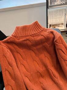 Franclia 女式复古设计纹理刺绣针织开衫 - 棕色 - 查看 4