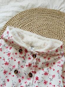 SHEIN Vintaside Kids 女童卡其色保暖内衬连帽双排扣冬季外套，时尚休闲日常穿着 - 粉色 - 查看 5