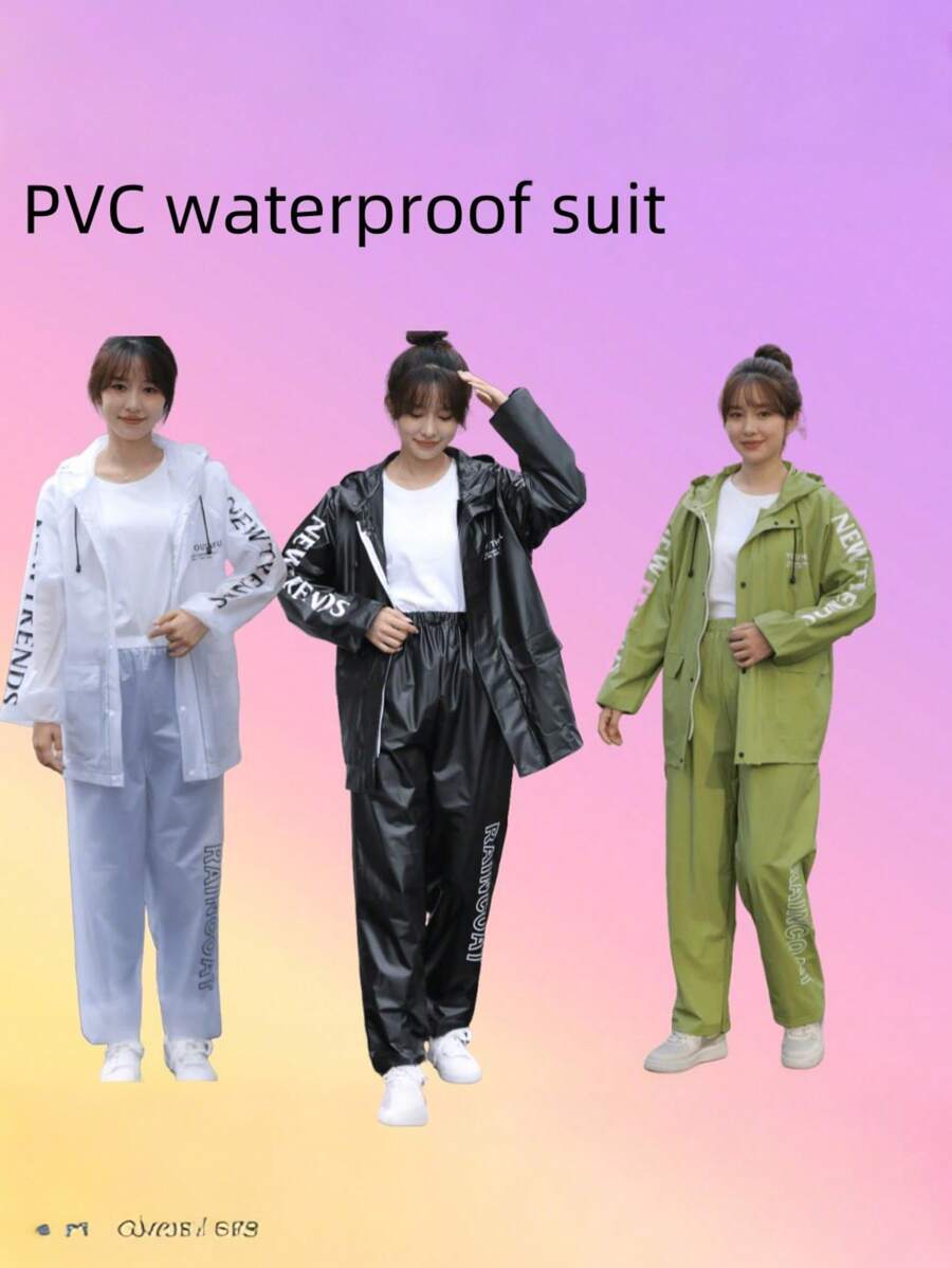SHEIN 1 件套雨衣套装,含夹克和裤子,防水 PVC 套装,适合骑自行车、送货、摩托车、踏板车、男女通用夏季降温、海滩、旅行 - 彩色 - 查看 1