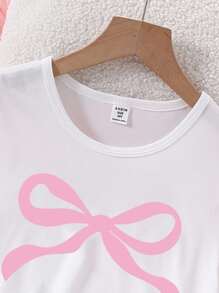 Set de 2 piezas de pantalones casuales a rayas y blusa de manga larga con estampado de moño, ropa cómoda para estar en casa - Multicolor - Ver 6