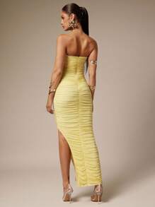 Silquee 女式纯色褶皱侧开衩下摆修身连衣裙