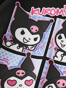 HELLO KITTY AND FRIENDS | SHEIN Young Girl Casual Cartoon Puzzle Print Black Pullover Sweatshirt, Versatile For Spring & Autumn Fall Winter - Black - View 3