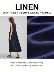 Ontre Ngày Độc Lập Mùa Hè 2025 của Phụ Nữ, Ngày Thánh John, Trang Phục Công Sở Thường Ngày Đi Biển, Váy Sundress Không Tay Màu Trơn - Màu xanh hải quân - Xem 2