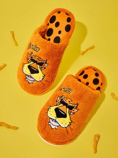 Cheetos X SHEIN Cute Cartoon Embroidered Orange Women Non-Slip Indoor Slippers Girls Soft Plush Warm Winter House Shoes Blossom & Bubbles & Buttercup, Durable Sole, Home Bedroom Air-Conditioned Room Spring, Autumn And Winter For Christmas