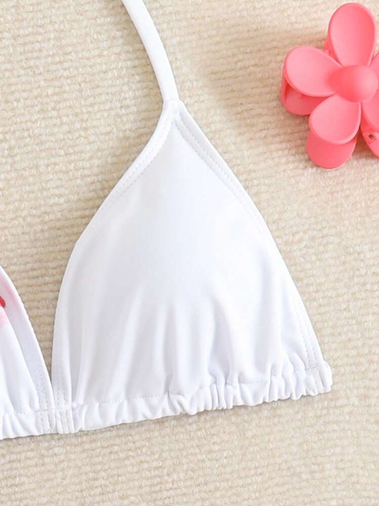 SHEIN 少女可爱碎花三角比基尼套装（含纱笼）（随机印花），热带夏日度假时尚 - 彩色 - 查看 3