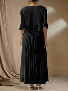 Roveilla Váy xếp ly voan trơn màu thanh lịch cỡ lớn, phù hợp cho mùa xuân và mùa hè - màu đen - Xem 2