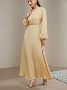 Veilorie Women's Elegant 3D Floral Decor Lantern Sleeve Dress   National Day  Modest Dresses For Women  Wedding Guest Dress Elegant   Fall Clothes For Women - Yellow - View 6