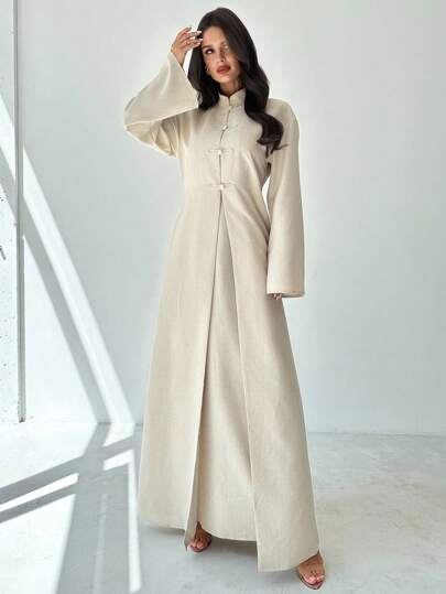 Firerie Women's Elegant Vintage Solid Color High Slit Extra Long Top And Pants Two Pieces Set