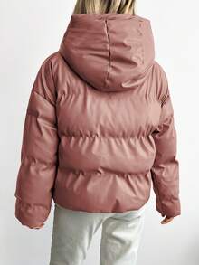 EURMUSE Solid Color Hooded Women'S Padded Jacket - Dusty Pink - View 6