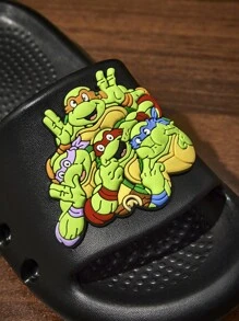 TEENAGE MUTANT NINJA TURTLES | SHEIN 可爱卡通男童拖鞋，儿童速干浴室拖鞋，轻便耐用的EVA材质，适合居家、浴室、游乐场、游泳池、海滩等室内外场所穿着。 - 黑色 - 查看 6