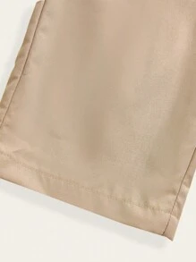 SHEIN 2pcsTween Boy Polo Co-Ords Casual Daily Wheat Yellow Textured Woven Fabric Short Sleeves Polo Regular Thicknessdaily Vacation Summer And Autumn Contrast Stripesback To School Polo Shirt And Khaki Pants Suit - Khaki - View 8