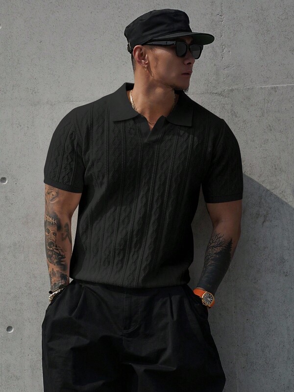 DAZY Herren Polokragen strukturierter Jacquard Strickpullover, Frühling/Sommer