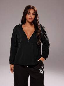 Rustia Plus Size Solid Color Waterproof Hooded Long Sleeve Jacket Fall Winter Cloth For Women Autumn CASUAL - Black - View 6