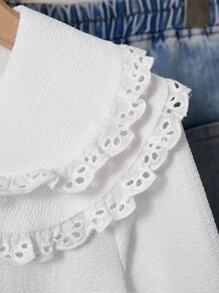 Camicetta con maniche a sbuffo e dettagli in pizzo, per ragazze, stile dolce