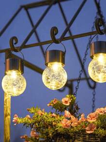 1 pieza Farol colgante solar de vidrio craquelado, iluminación decorativa resistente al agua para jardín, parque, patio trasero, propuesta, campamento, ambiente de fiesta