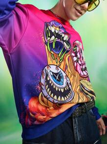 MADBALLS X SHEIN Men's Casual Everyday Gradient Cartoon Pattern Crew Neck Sweatshirt - Purple - View 1