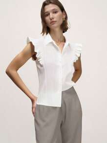 INAWLY Women's Casual Solid Color Cotton Cap Sleeve Blouse, Summer - White - View 4