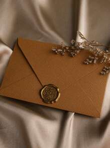 SHEIN 1Set Envelope And Wax Seal Jute Texture Vintage Chinese Style Pattern For Invitation Postcard Wedding Party Festival Celebration Handmade Elegant Sealing Kit Formal Event Gift Wrapping Antique Design - Red - View 2