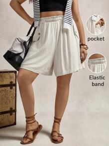 Zelara Women's Plus Size Elastic Waist Shorts With Pockets And Frill Trim