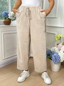 EMERY ROSE بناطيل عريضة كاجوال للمرأة ذات لون أحادي - لون مشمشي - مشاهدة 5