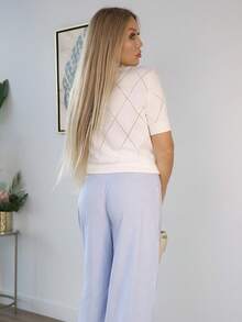 白色休闲通勤针织女装，翻领短袖女士毛衣，春夏 - 白色 - 查看 2