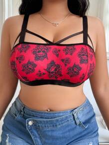 SHEIN Plus Size Comfortable Wireless Bralette, Suitable For Music Festivals And Beer Festivals - Burgundy - View 4