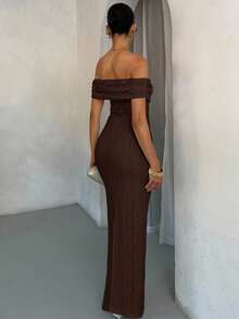 SHEIN BAE Off Shoulder Lace Bodycon Dress, Elegant For Spring/Summer,Prom Dress,Fall Wedding Guest Dress,Wedding Guest Dress Women - Coffee Brown - View 2